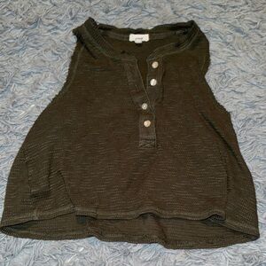 Olive Green Sleeveless Henley Top